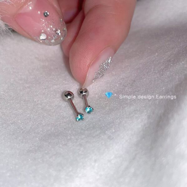 Titanium Steel Blue Zircon Four-Claw Threaded Earrings - Image 2