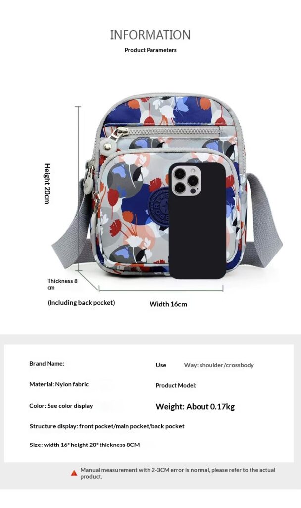 Lightweight Multi-Layer Oxford Cloth Crossbody Fashionable Small Square Bag