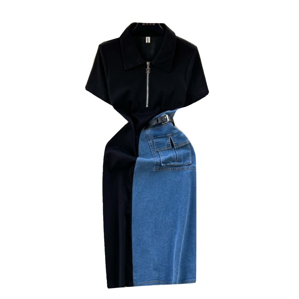 Retro Color-Block Patchwork Slim-Fit Dress For Women
