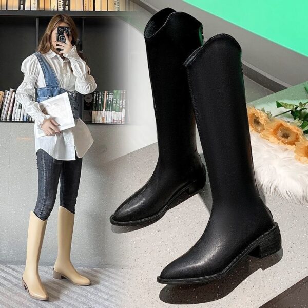 Fleece-lined Tall Chunky-heeled Pointed-toe Over-the-knee Riding Boots - Image 7