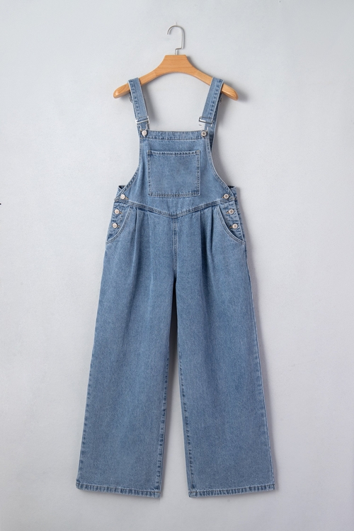 Pleated Wide Leg Pocketed Denim Jumpsuit - Image 6