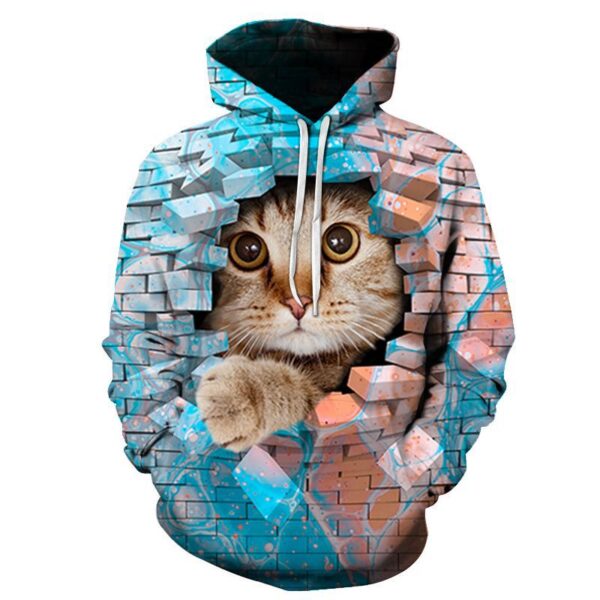 Couples Hoodie With 3D Digital Cat Print - Image 30