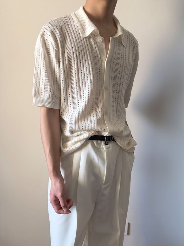 Hollow-out Vintage Lapel Knit Sweater For Men - Image 18
