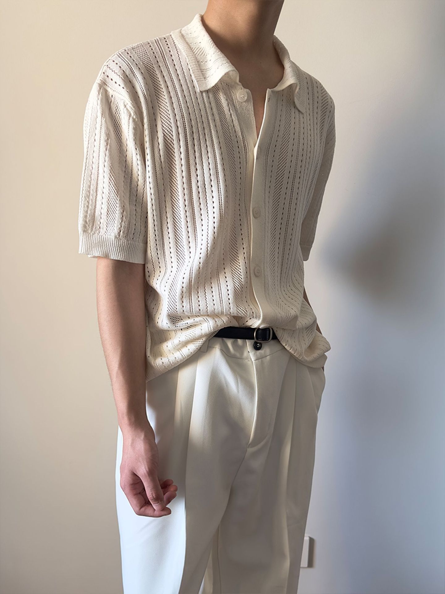 Hollow-out Vintage Lapel Knit Sweater For Men - Image 18