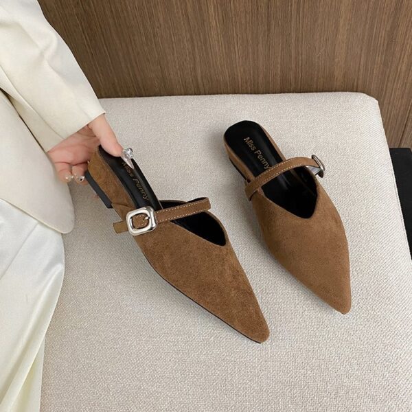 Women's Suede Pointed Toe Buckle Mule Slides - Image 4