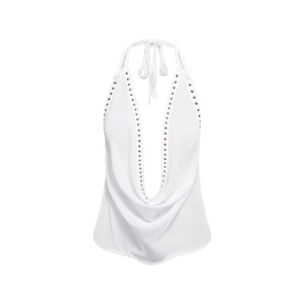 Solid-color Top With Studs Sexy Womens Clothing - Image 4