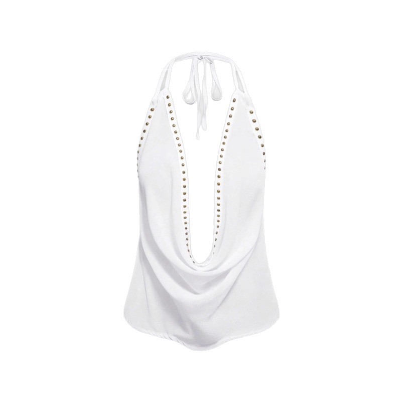 Solid-color Top With Studs Sexy Womens Clothing - Image 4