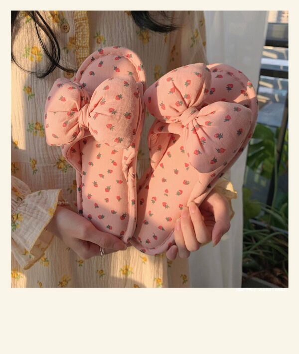 Household Sweet Bow-Knot Womens Cotton And Linen Slippers - Image 20