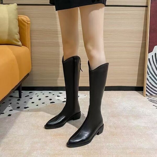 Fleece-lined Tall Chunky-heeled Pointed-toe Over-the-knee Riding Boots - Image 5