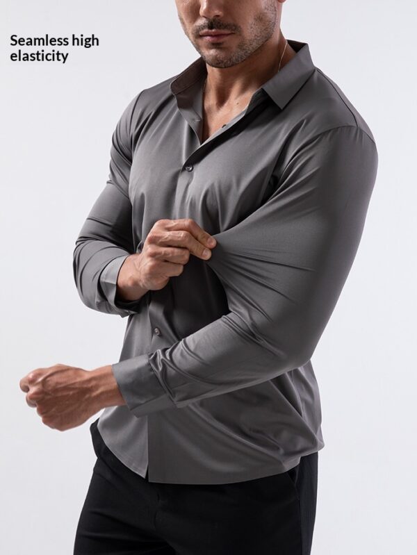 High-elasticity Mens Seamless Wrinkle-free Ice-silk Long-sleeve Shirt - Image 16