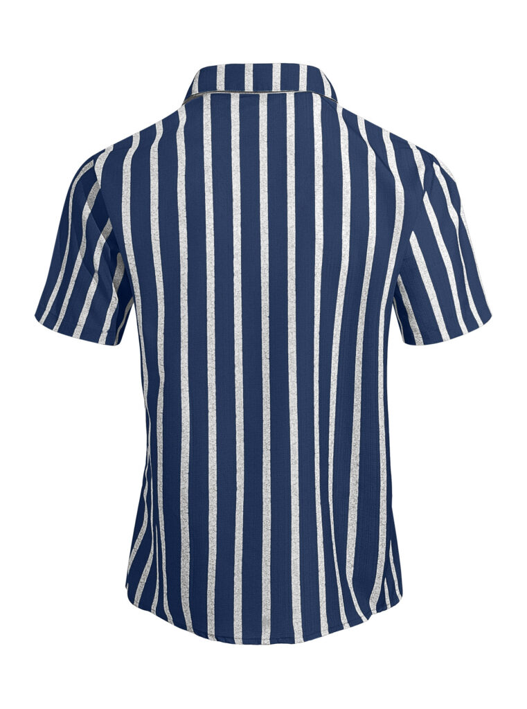 Men's Plus-Size Light Mature Lapel Striped Short-Sleeve Shirt