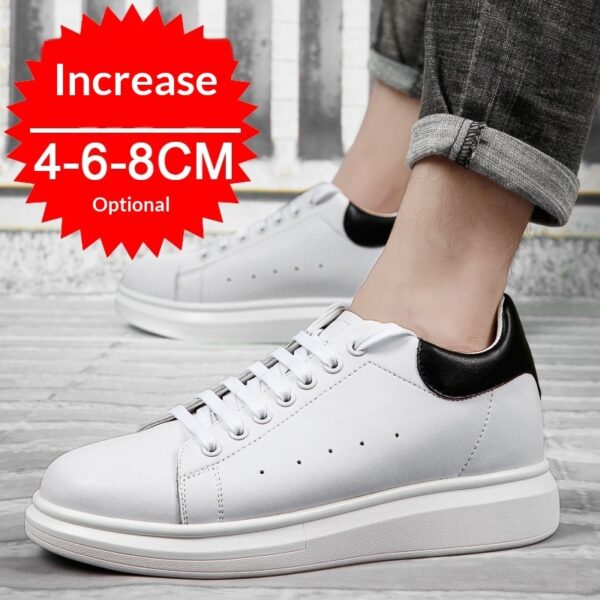 Korean-style Casual Invisible-heeled White Sneakers For Men Autumn Season - Image 8