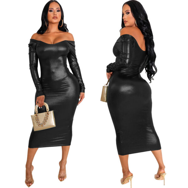 Fashionable Solid-Color Halterneck Off-Shoulder Womens Dress - Image 28