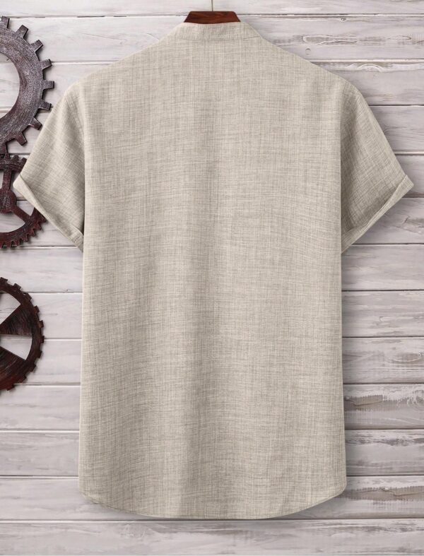 Mens Casual Short-sleeve Solid-color Shirt With A Turn-down Collar - Image 16