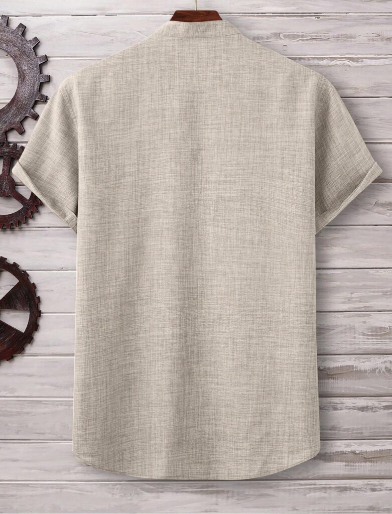 Mens Casual Short-sleeve Solid-color Shirt With A Turn-down Collar