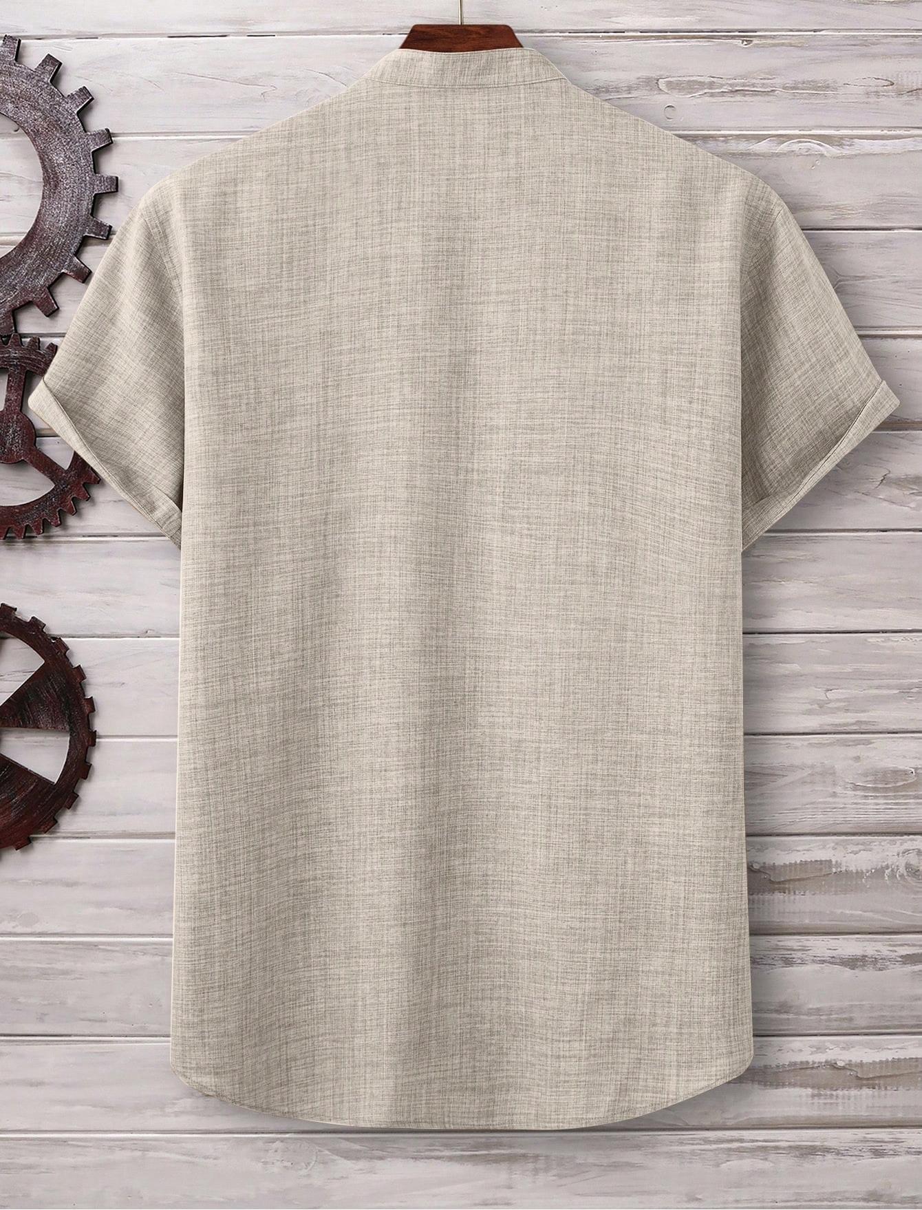 Mens Casual Short-sleeve Solid-color Shirt With A Turn-down Collar - Image 16