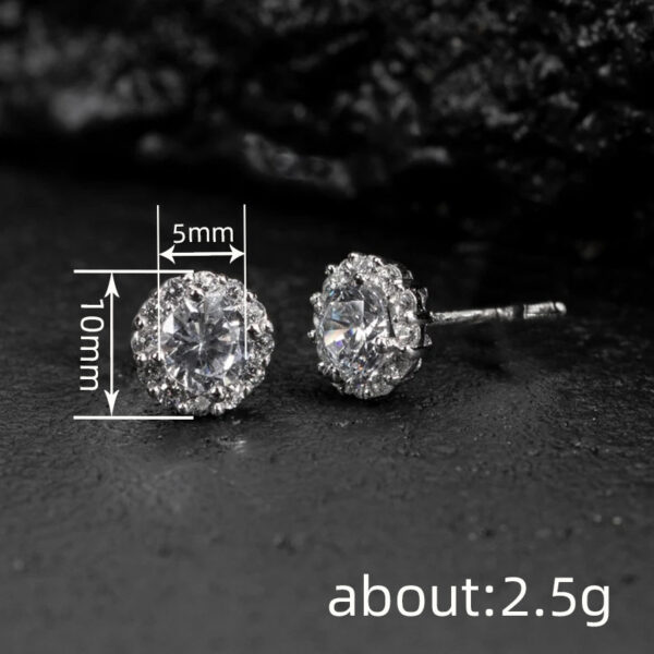 Round Moissanite Stud Earrings European And American Style Copper-plated - Image 6