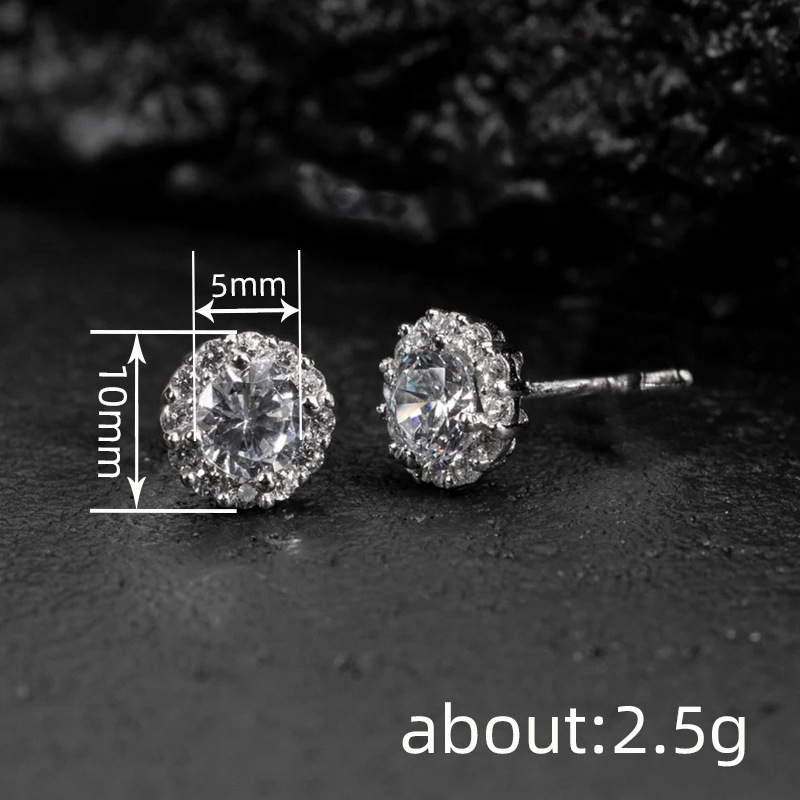 Round Moissanite Stud Earrings European And American Style Copper-plated - Image 6