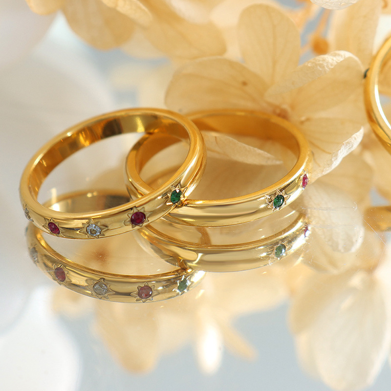 Titanium Steel Plain Band Ring With Zircon Inlays - Image 2
