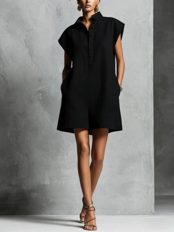 Women's Casual Lapel-Neck Sleeveless Short Jumpsuit - Image 6