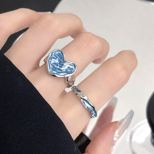 Dripping Glaze Texture Heart-shaped Adjustable Ring Set - Image 3