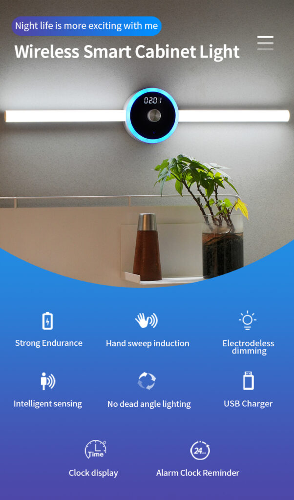 Smart Cabinet Light Clock Timing Sensor Light Removable LED Wardrobe Light Human Body Sensor Light