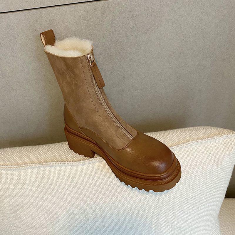 Thickened Front-Zip Ankle Boots Influencer-Style Cotton Shoes New Arrival - Image 1