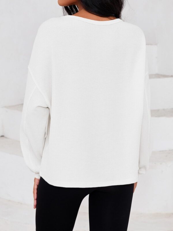 Fisoew Womens Cropped Sweatshirt Casual Waffle Knit Button V Neck Long Sleeve Loose Fit Fall Crop Tops - Image 6