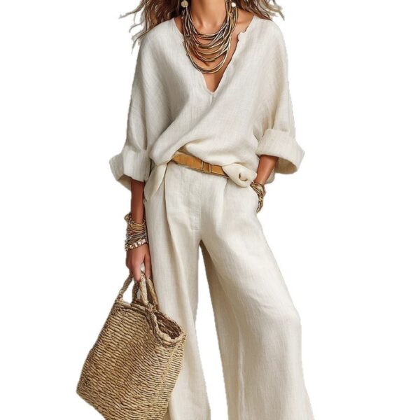 Fashionable Casual Linen Loose Vacation Set - Image 4