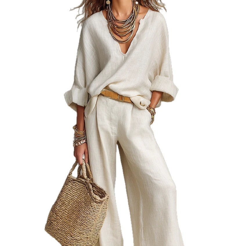 Fashionable Casual Linen Loose Vacation Set - Image 4