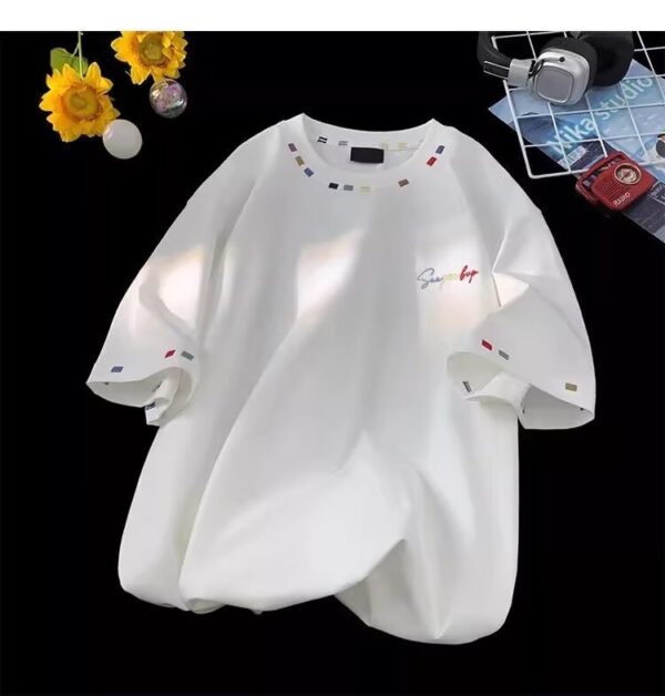 Retro High-Street Embroidered Loose-Fit Half-Sleeve Top - Image 7