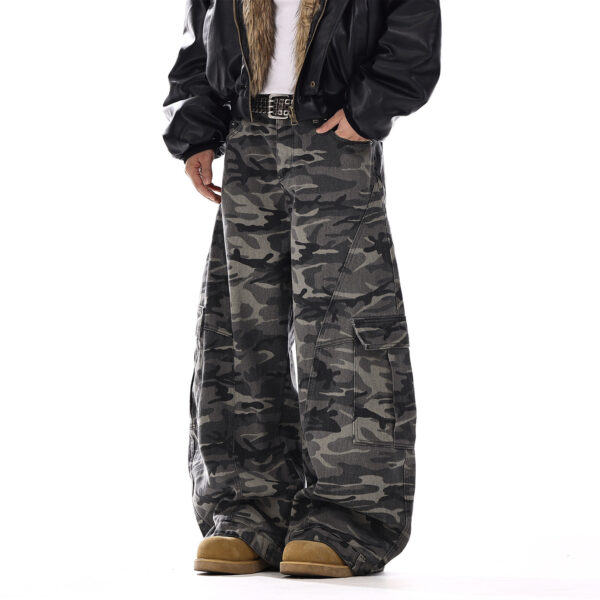 American-style Vintage Camouflage Machete-cut Jeans For Men - Image 12