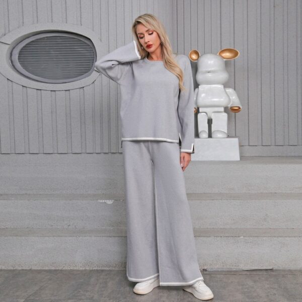 Thickened Elegant Casual Contrasting Color Long-Sleeve Womens Knitted Suit