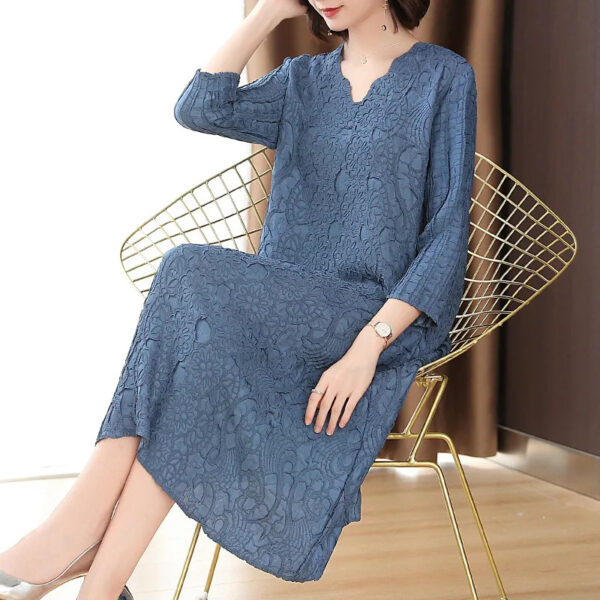 Fashionable V-neck Embroidered Mid-length Loose A-line Dress - Image 6