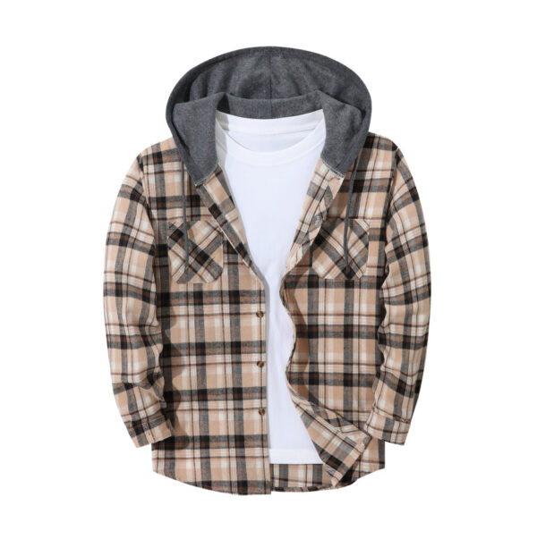Mens Trendy Plaid Hooded Jacket - Image 4