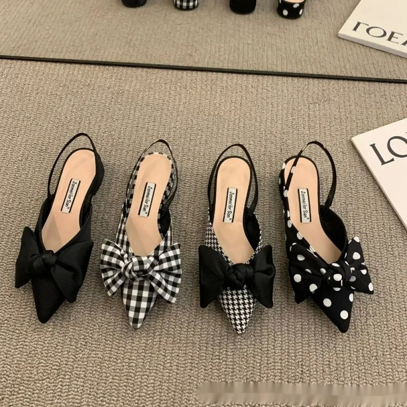 French-style Pointed-toe Bow-embellished Closed-toe Sandals For Women - Image 1