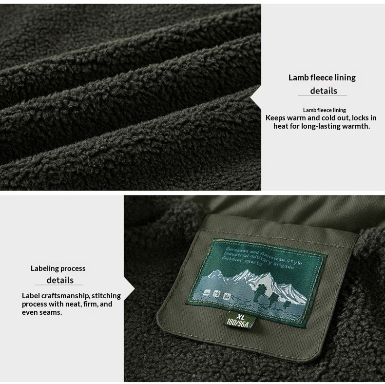 Washed Jacket For Men Fleece-lined And Thickened Lambswool Casual Style - Image 9