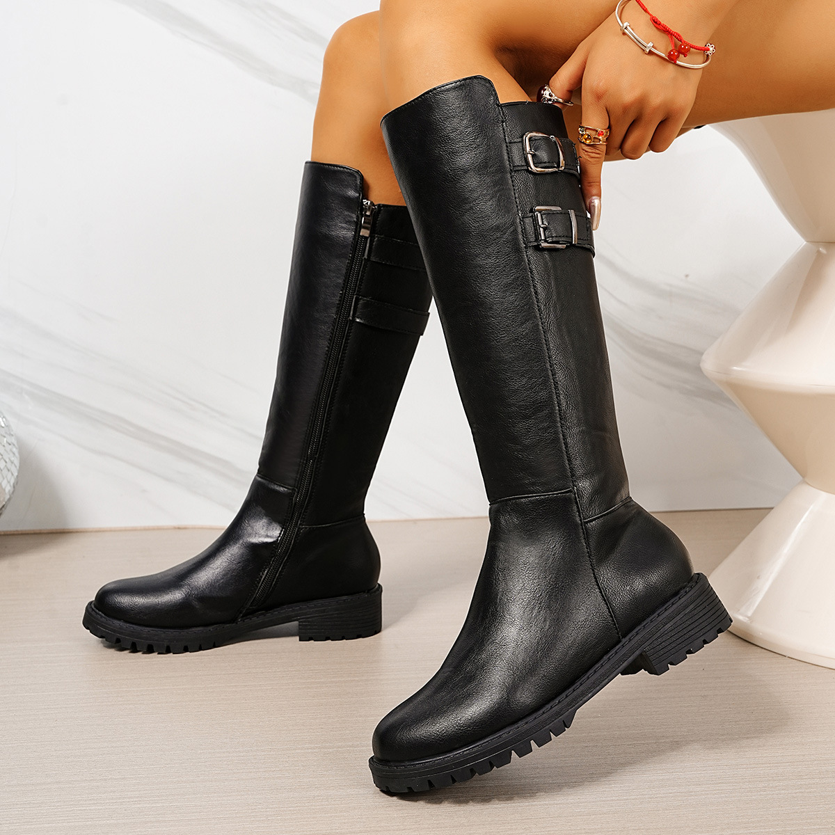 Retro Chunky-Soled High-Cut Equestrian Boots For Women - Image 15