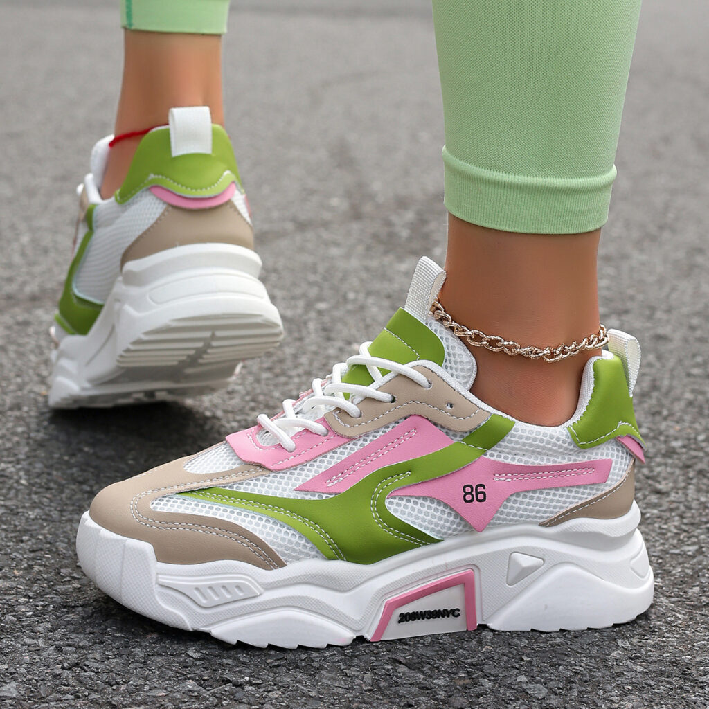 Womens Casual Sporty Floral Mesh Breathable Thick-Soled Elevator Shoes