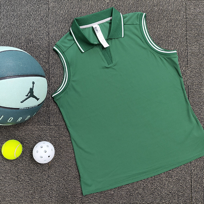 Cross-border New Womens Tennis Outfit T-shirt With A Turn-down Collar And No Sleeves - Image 8