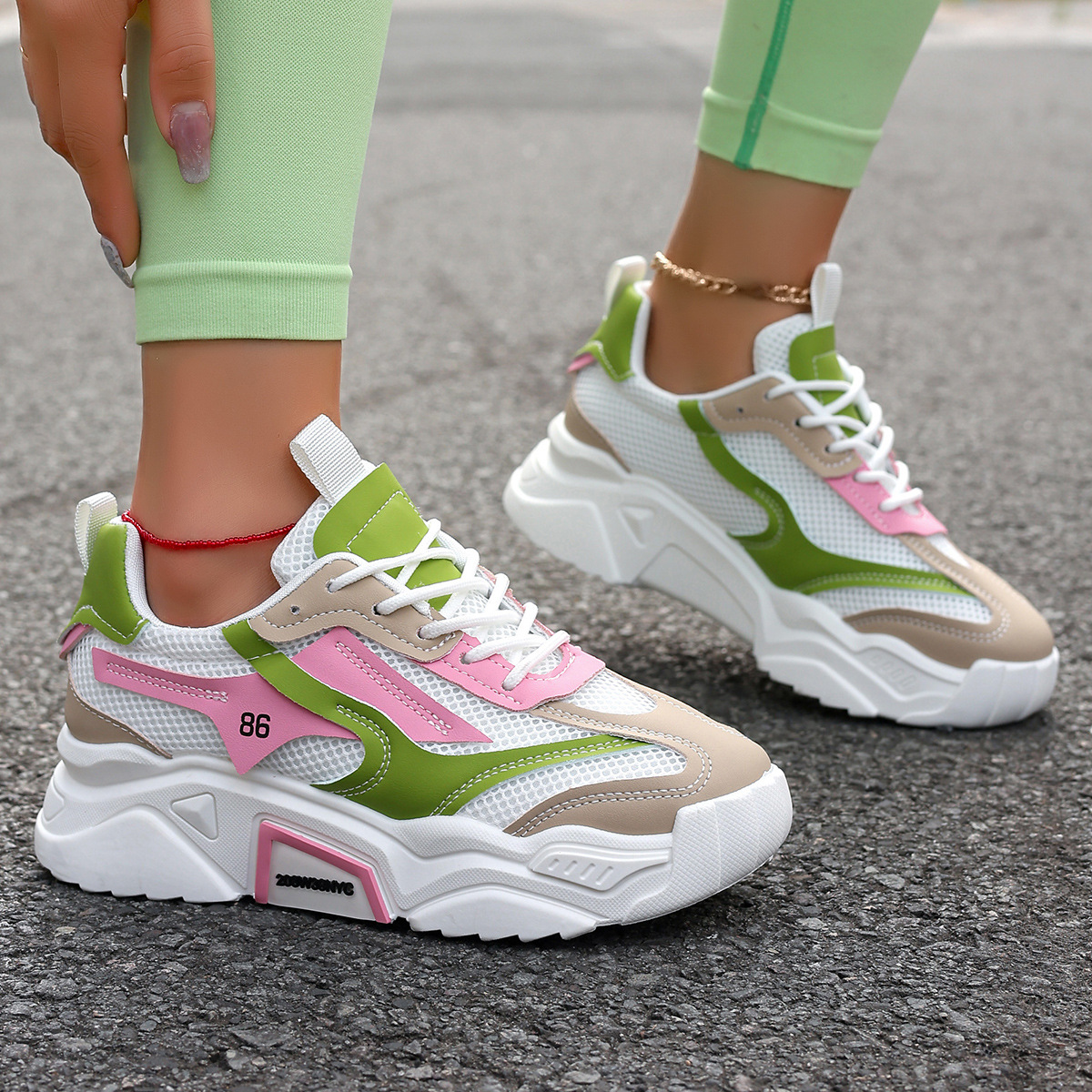 Womens Casual Sporty Floral Mesh Breathable Thick-Soled Elevator Shoes - Image 12