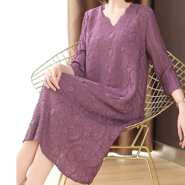 Fashionable V-neck Embroidered Mid-length Loose A-line Dress - Image 4
