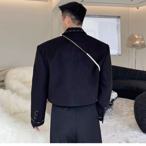 Men's Black Short Suit Jacket With Distinctive Hand-Stitched Detailing - Image 4