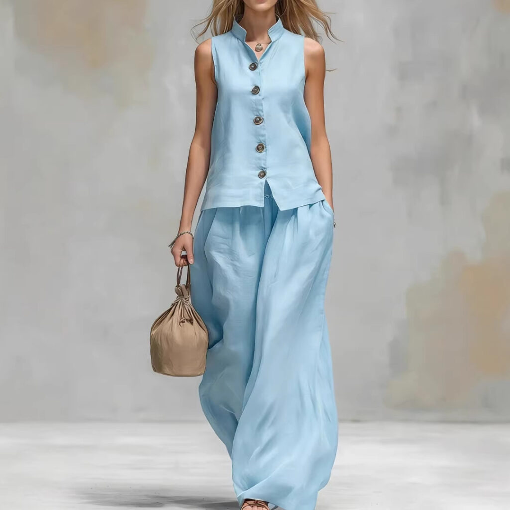 Fashionable Casual V-Neck Vest And Pants Set
