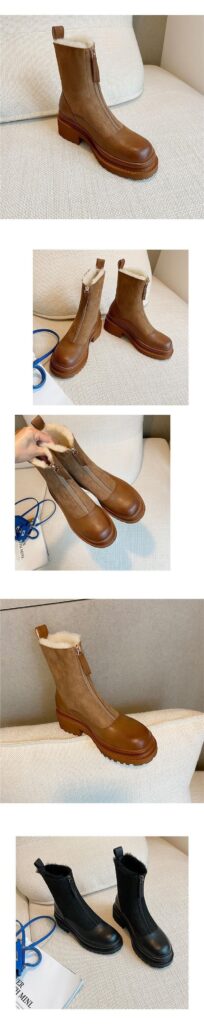 Thickened Front-Zip Ankle Boots Influencer-Style Cotton Shoes New Arrival