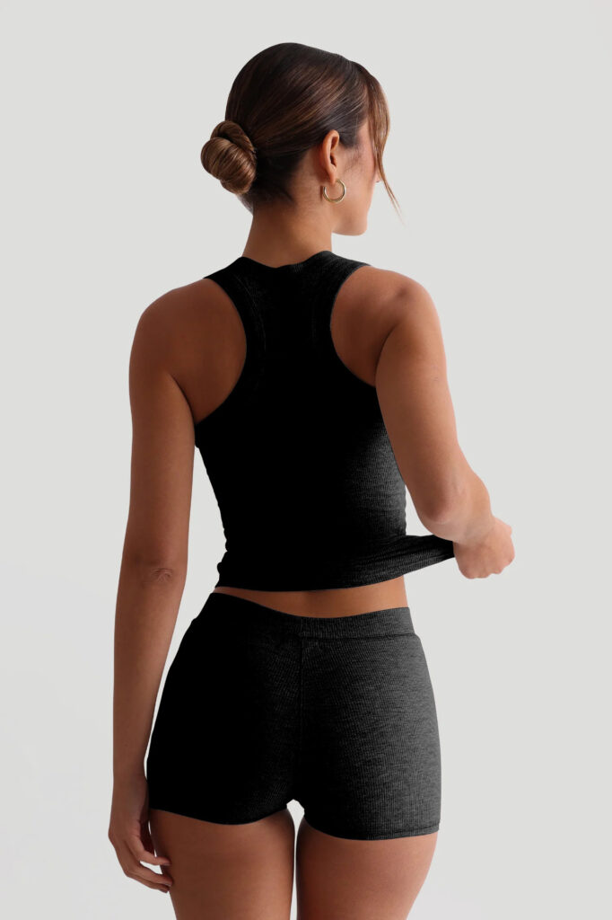 Womens Casual Solid-Colored Crew-Neck Slim-Fit Tank Top And High-Waist Shorts Set