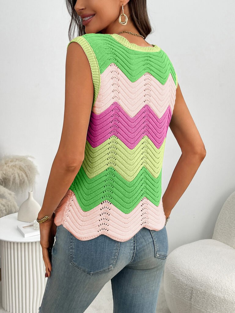 Summer Crew-Neck Knitted Top Dopamine Short Sleeves