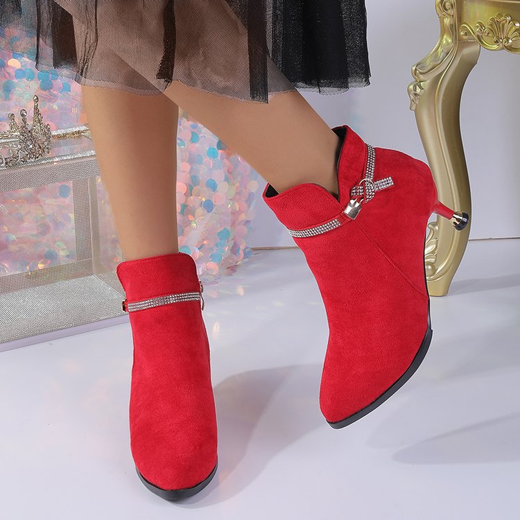 Fleece-lined Womens Shoes, Pointed-toe Stiletto Booties Short Shaft - Image 13