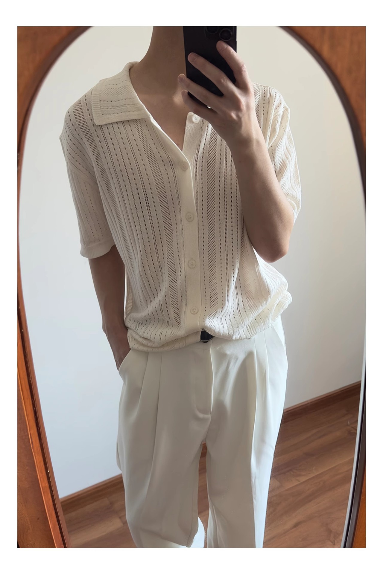 Hollow-out Vintage Lapel Knit Sweater For Men - Image 11