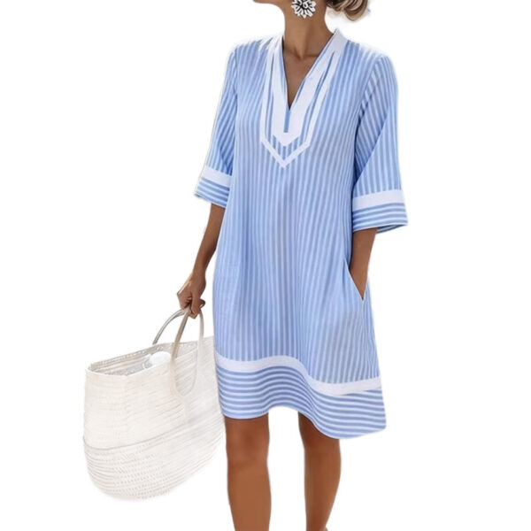 V-neck Bohemian Print Loose-fitting Beach Dress - Image 2